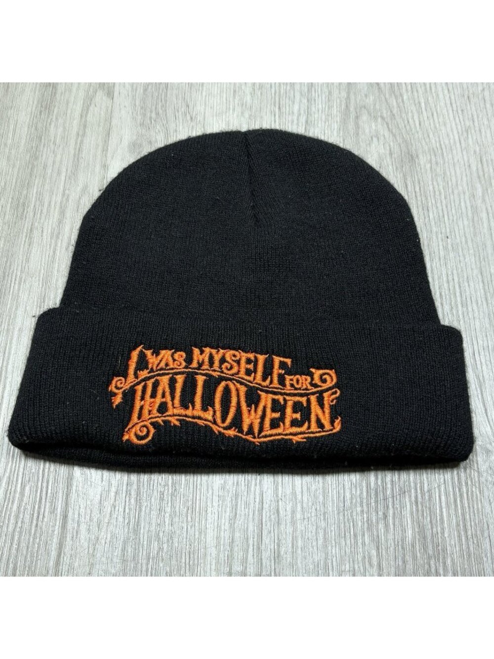 I Was Myself for Halloween Holiday Black Orange Beanie Winter Hat Costume Funny